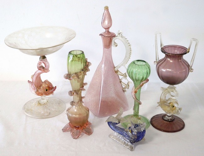 ENSEMBLE DE 6 PIECES en verre soufflé pailleté...