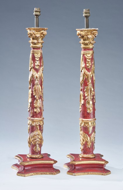 PAIRE DE LAMPES formées d’un fût colonne...
