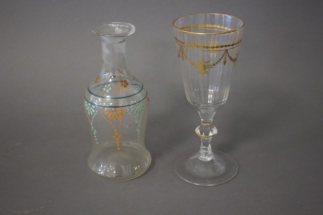 CARAFON en verre soufflé émaillé orange et...
