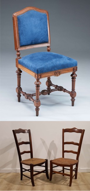 CHAISE en noyer à dossier plat en chapeau...