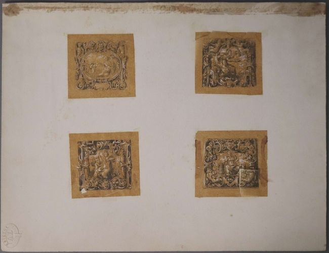 QUATRE PROJETS D'ORNEMENTS miniatures, encre...