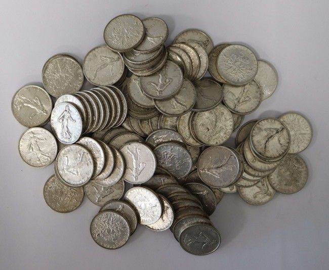 LOT DE 98 PIECES de 5 F Semeuse en argen...