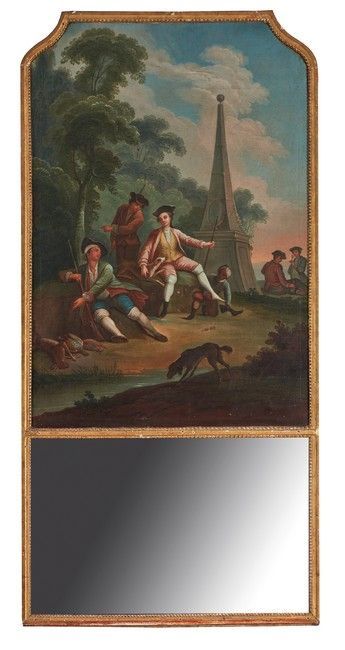 TRUMEAU en bois et stuc doré, bord supérieur...