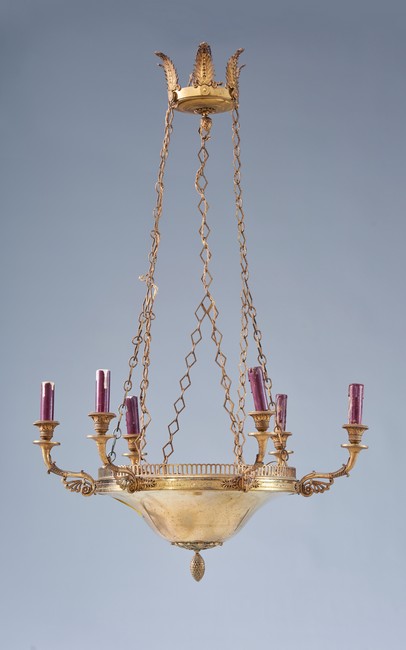 LUSTRE en bronze doré à vasque en doucine...