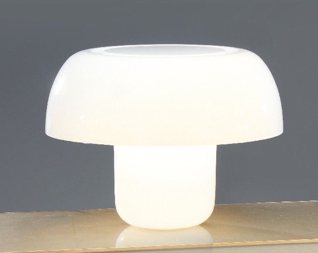 LAMPE CHAMPIGNON en opaline blanche, piétement...