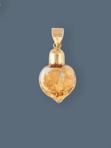 PENDENTIF goutte en verre enfermant des morceaux...