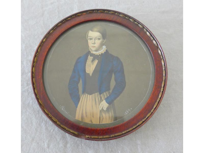 MINIATURE ronde sur papier marron, figurant...