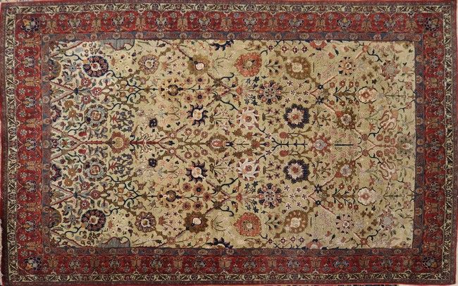 FIN TAPIS en laine et velours de soie à décor...