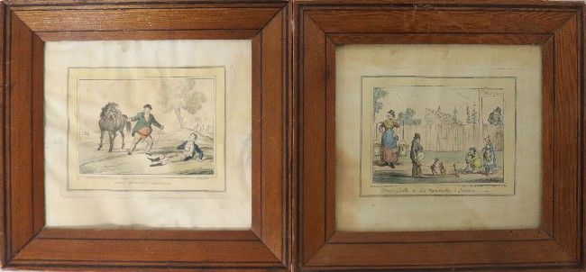 PAIRE DE GRAVURES anglaises en couleurs.