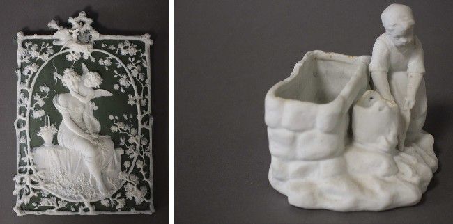 PLAQUE en porcelaine représentant une jeune...