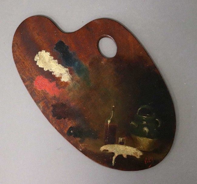 PALETTE DE PEINTRE en acajou signée en bas...