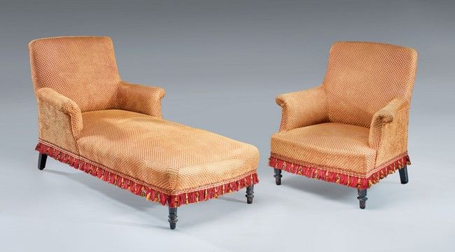 CHAISE LONGUE ou DUCHESSE à dossier rectangulaire,...