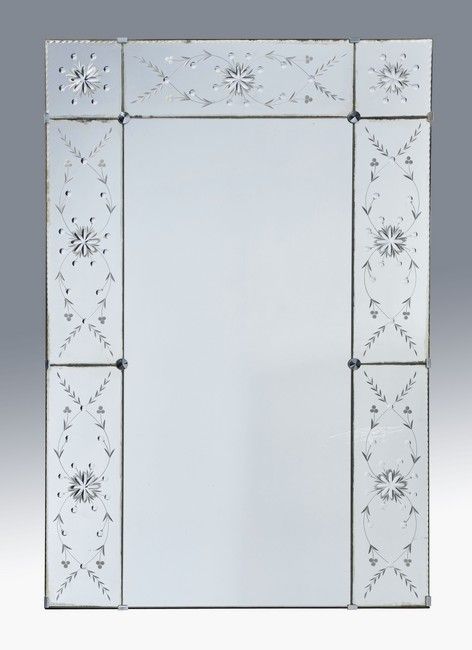 MIROIR rectangulaire en huit sections à décor...