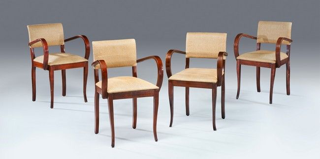 QUATRE FAUTEUILS BRIDGE en bois teinté façon...