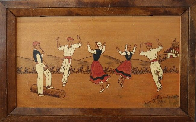 PANNEAU pyrogravé et rehaussé de couleurs...