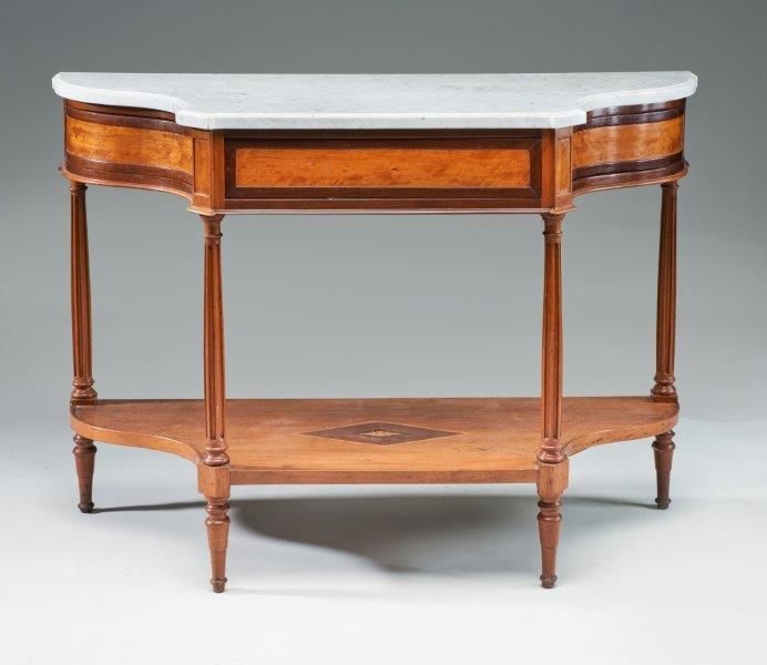 CONSOLE en noyer, placage d'acajou brun et...