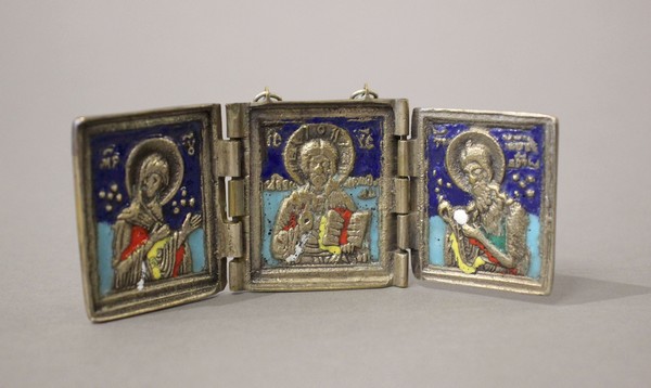 ICÔNE TRIPTYQUE MINIATURE pendentif en métal...