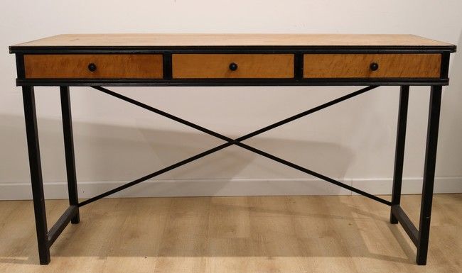 BUREAU PLAT rectangulaire en placage de loupe...