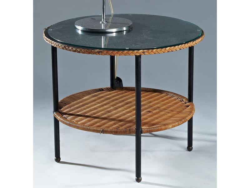 TABLE BASSE ronde, à plateau en bois laqué...