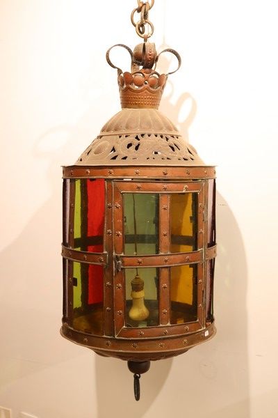 GRANDE LANTERNE cylindrique en cuivre à décor...