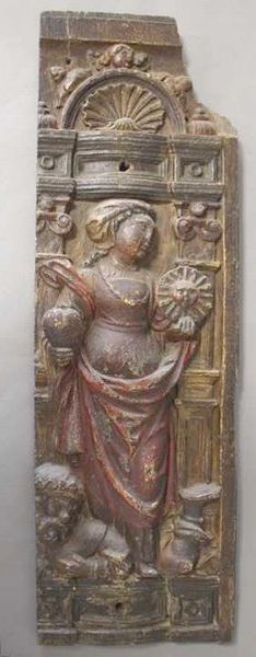PANNEAU de boiserie en bas relief polychrome...