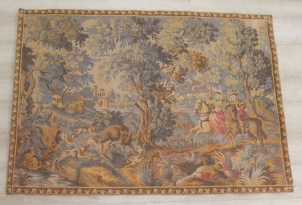TAPISSERIE en laine polychrome à décor d'une...