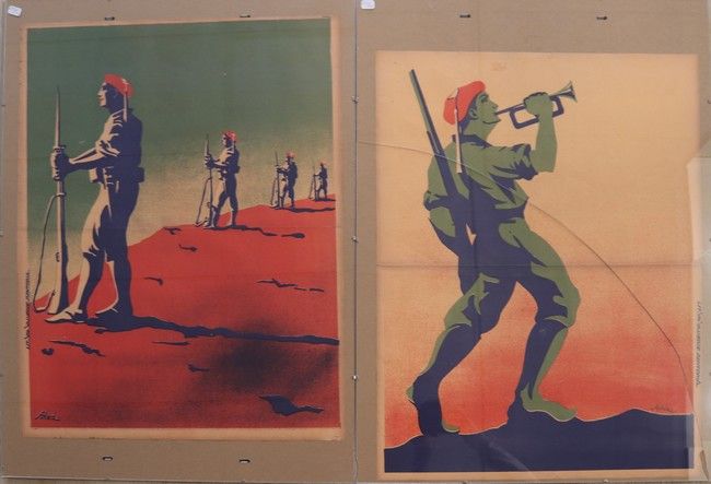 DEUX AFFICHES de propagande militaire espagnole,...