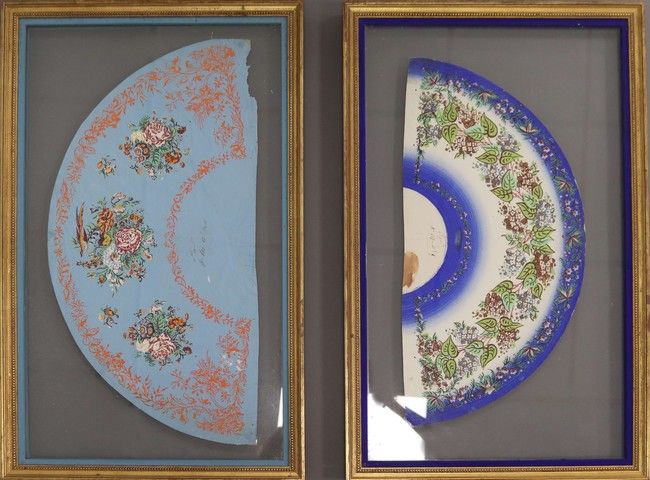 DEUX FEUILLES D'ÉVENTAIL gouachées, à décor...