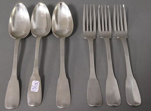 TROIS COUVERTS en argent (800) modèle uni...