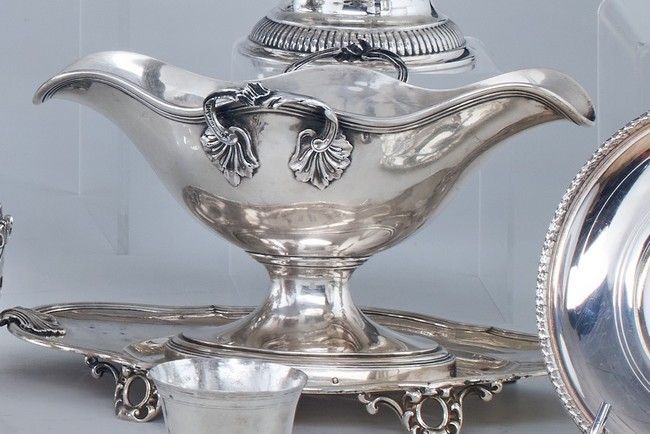SAUCIÈRE sur présentoir en argent (925) de...