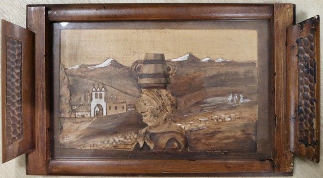 PLATEAU rectangulaire à deux anses en bois,...