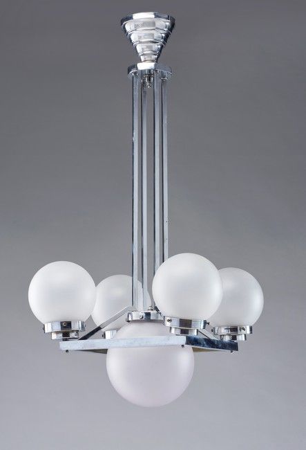 SUSPENSION moderniste en métal chromé à cinq...