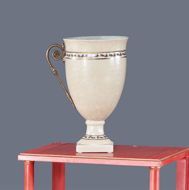 VASE balustre en céramique craquelée beige,...