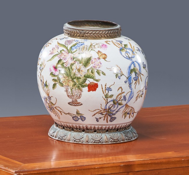 VASE BOULE en céramique émaillée polychrome...
