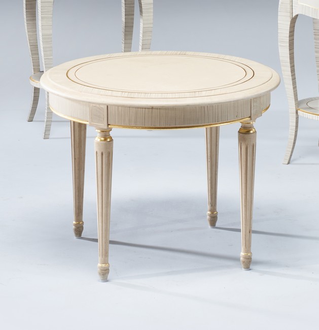 TABLE BASSE ronde, en bois laqué crème et...