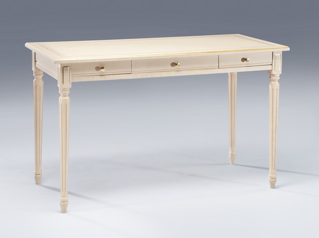 BUREAU PLAT rectangulaire en bois laqué crème...
