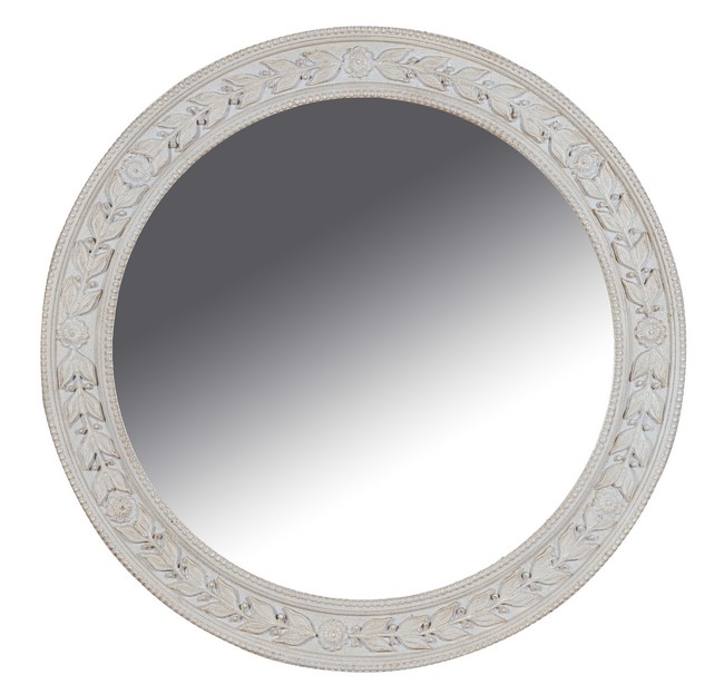 MIROIR ROND en bois sculpté et laqué gris...
