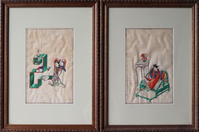 PAIRE D'AQUARELLES sur papier de riz figurant...