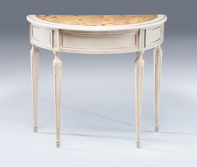 CONSOLE DEMI-LUNE en bois laqué crème et...