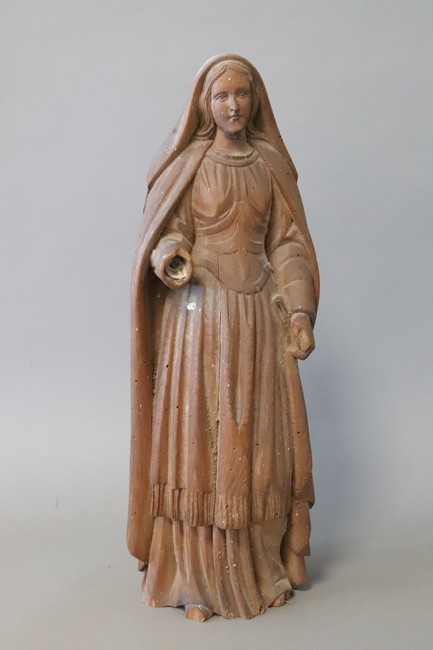 STATUE DE SAINTE en chêne sculpté en ron...