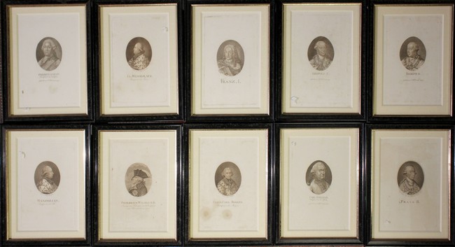 DIX GRAVURES en noir représentant les portraits...
