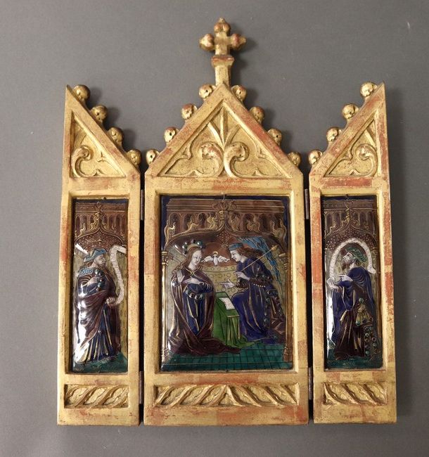 TRIPTYQUE en émail polychrome sur plaque...