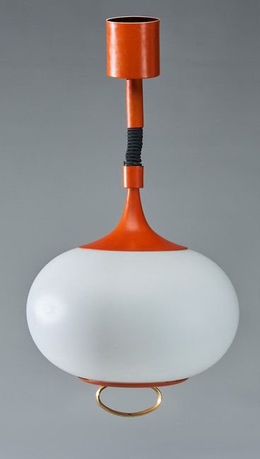 SUSPENSION globulaire en métal laqué orange...