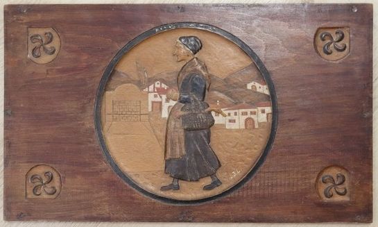 PANNEAU rectangulaire en bois sculpté et...
