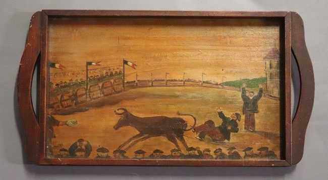 PLATEAU rectangulaire à deux anses, en bois,...