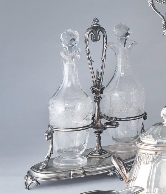HUILIER VINAIGRIER en argent (950) et cristal...