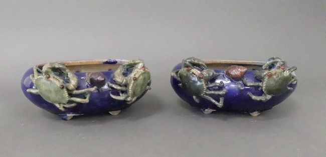 DEUX COUPES ovales en grès émaillé polychrome...