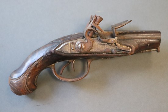 PISTOLET DE VOYAGE DOUBLE, A SILEX