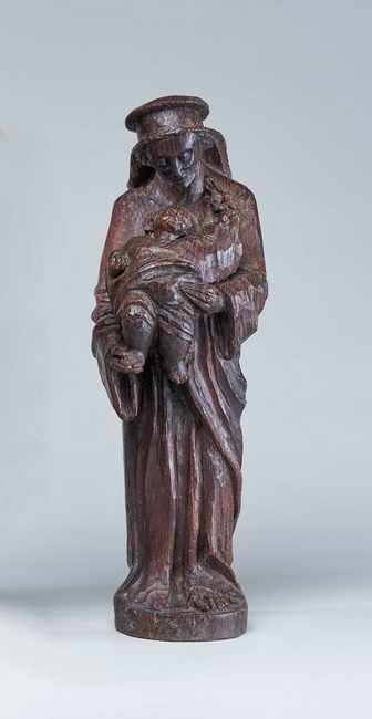 VIÈRGE A L'ENFANT en chêne sculpté en ro...