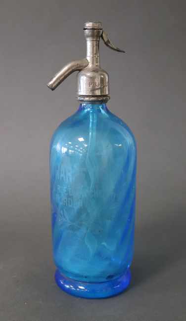 SIPHON en verre teinté bleu torsadé et marqué...